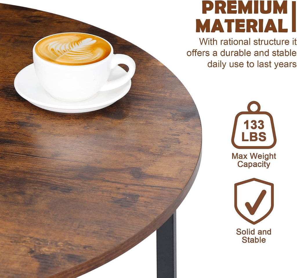 SUPER DEAL Round Coffee Tables w/ 32 Inch Rustic Wooden Surface Top and Sturdy Metal Legs Industrial Cocktail Table for Living Room, Rustic Brown