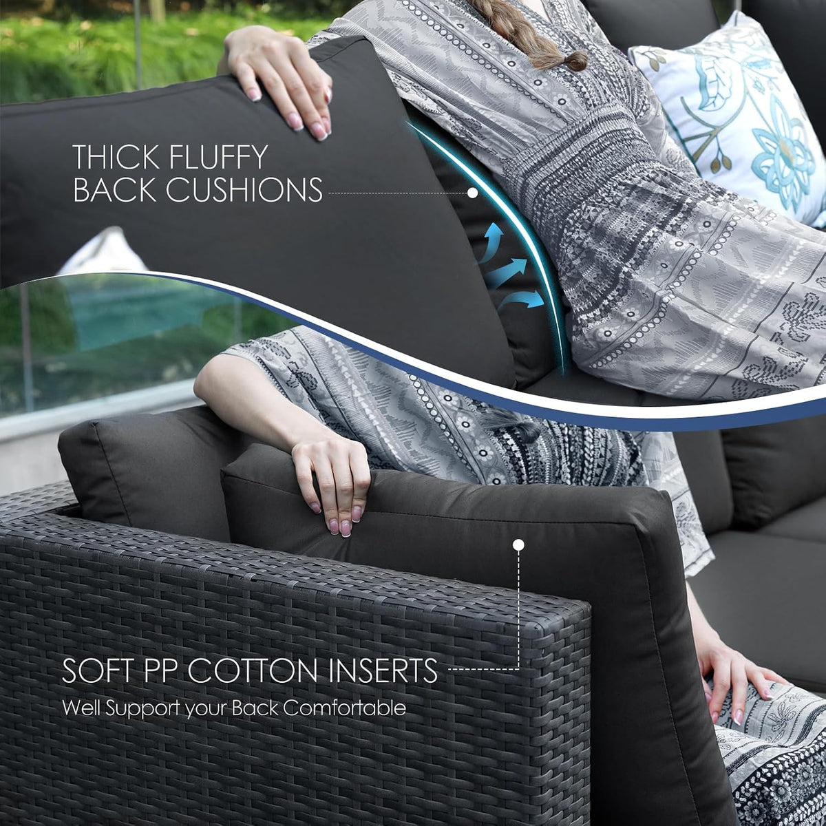 NICESOUL 29.3" High-Back Modern Luxury Patio Armless Sofa, 2-Piece Outdoor Furniture Wide Deep Seat, All-Weather Wicker Modular Sectional Seating for Backyard, Deck, Porch, Dark Grey