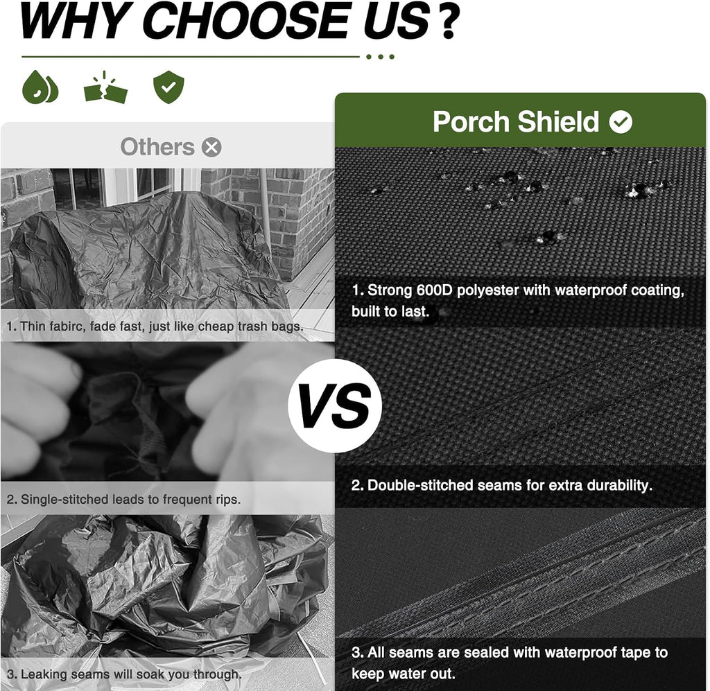 Porch Shield Waterproof Patio Chair Cover 2 Pack 34W x 37D x 36H in, Black