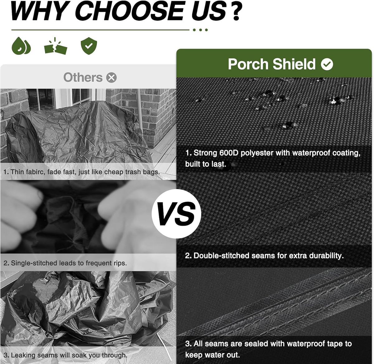 Porch Shield Waterproof Patio Chair Cover 2 Pack 34W x 37D x 36H in, Black