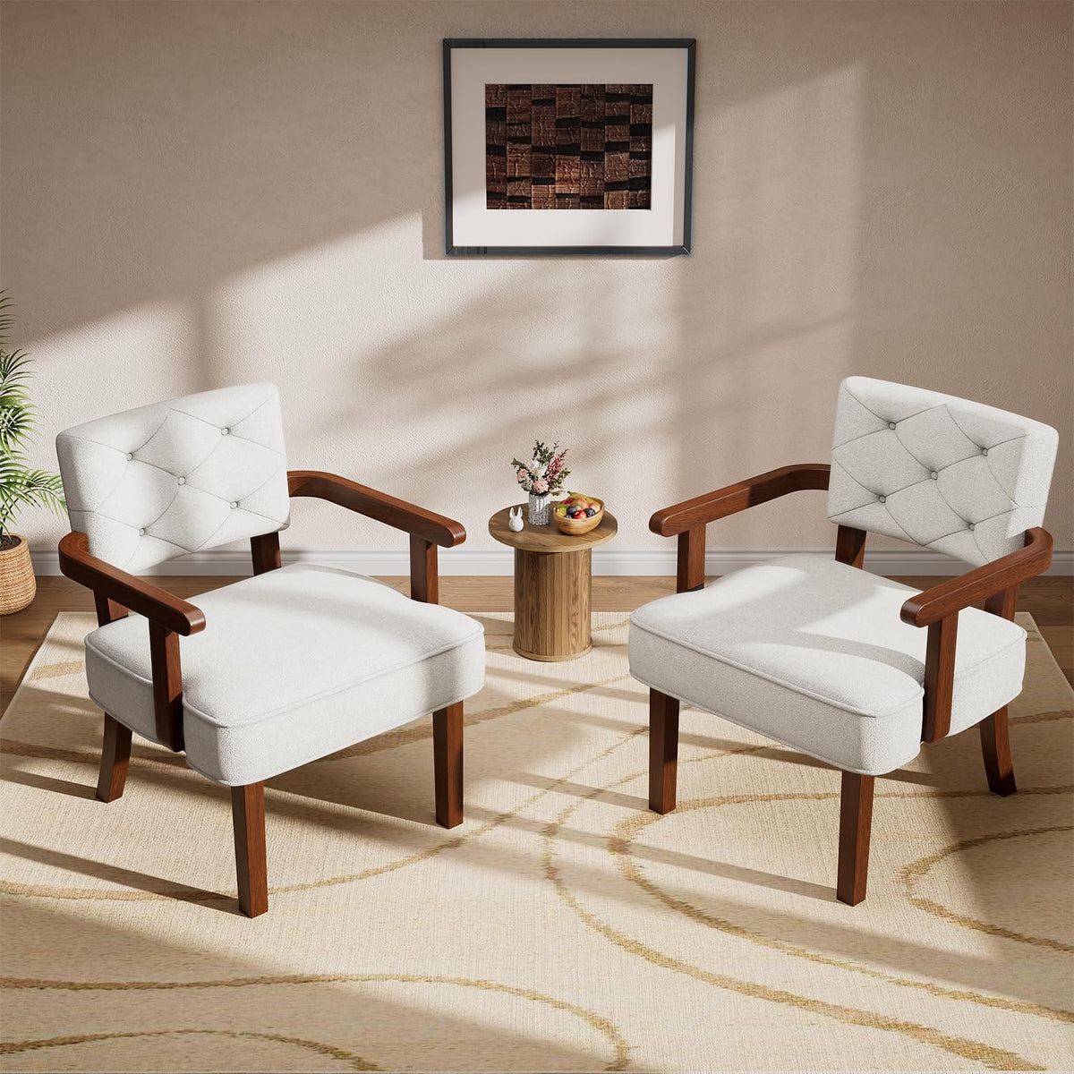 Accent Chairs Set of 2, Mid-Century Modern Arm Chairs with Wood Arms