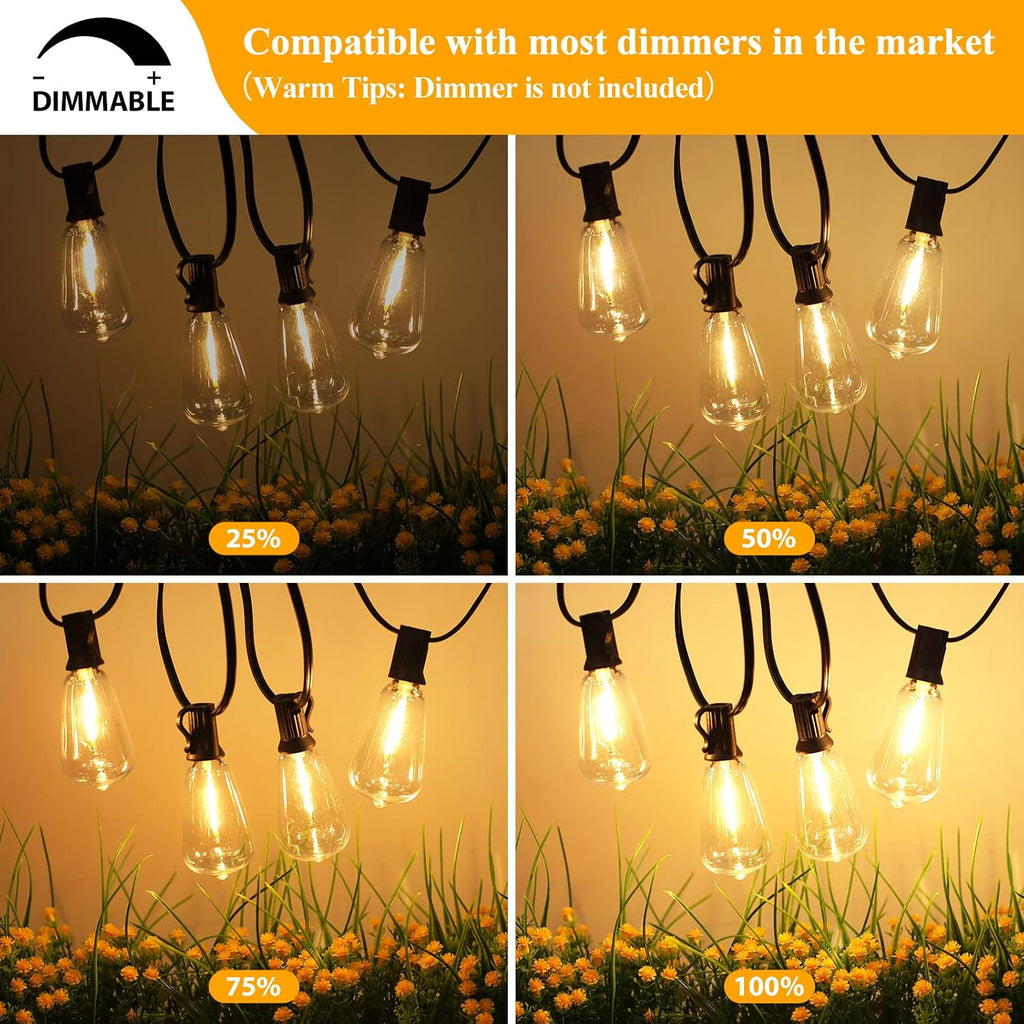 brightever 100ft outdoor string lights 52 bulbs, waterproof, side view