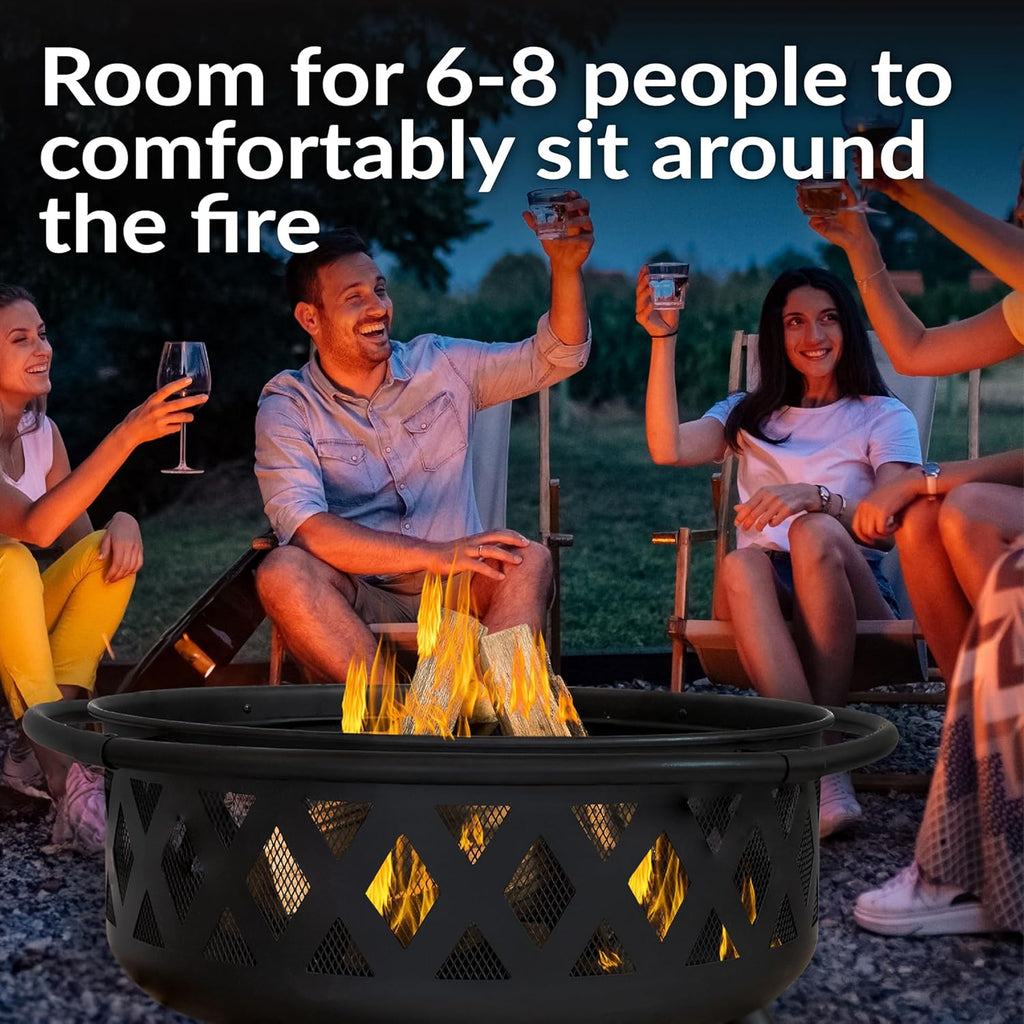 Sunnydaze Crossweave 36" Large Outdoor Fire Pit, Wood Burning, Round