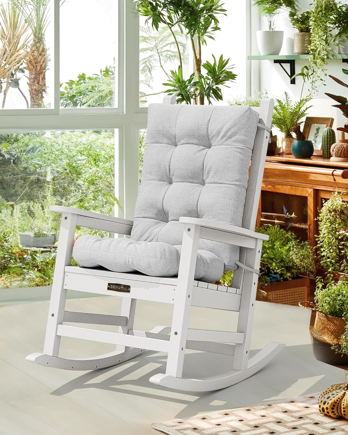 SERWALL HDPE Outdoor Rocking Chair Cushion Set of 2, Gray