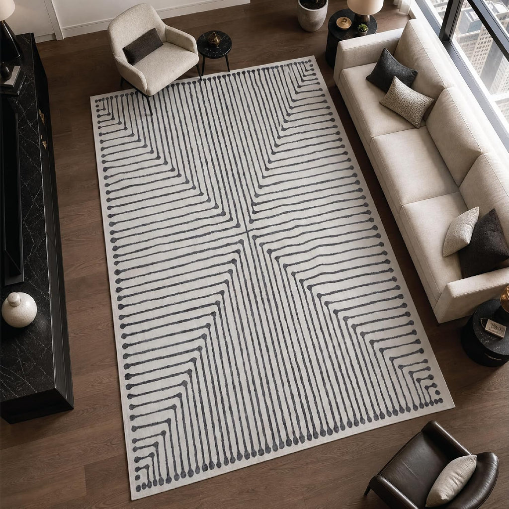 GLN Rugs Washable Modern Area Rug 5x7 Living Room, Geometric Bedroom Rug