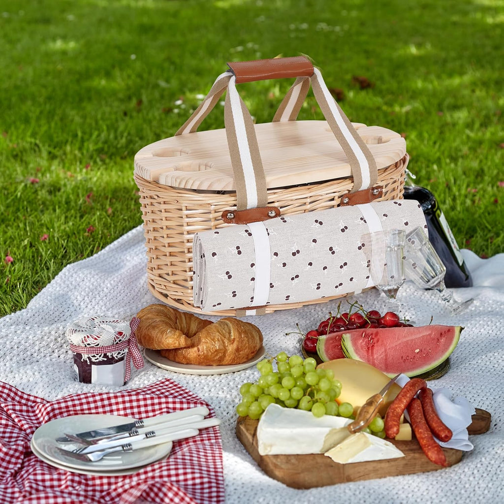 Picnic Basket Set for 4 - Wicker Insulated Picnic Basket