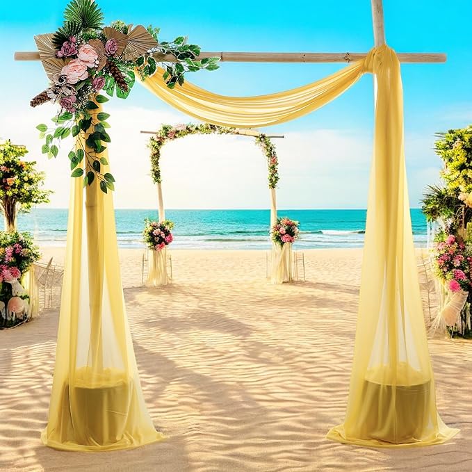 MDS Halloween Chiffon Draping Fabric - 2 Panel, 30" Wide x 40ft Long - Sheer Spooky Arbor & Canopy Drapery for Haunted House Backdrops, Party Ceilings, DIY Costumes & Themed Events - Gold (Pack of 2)