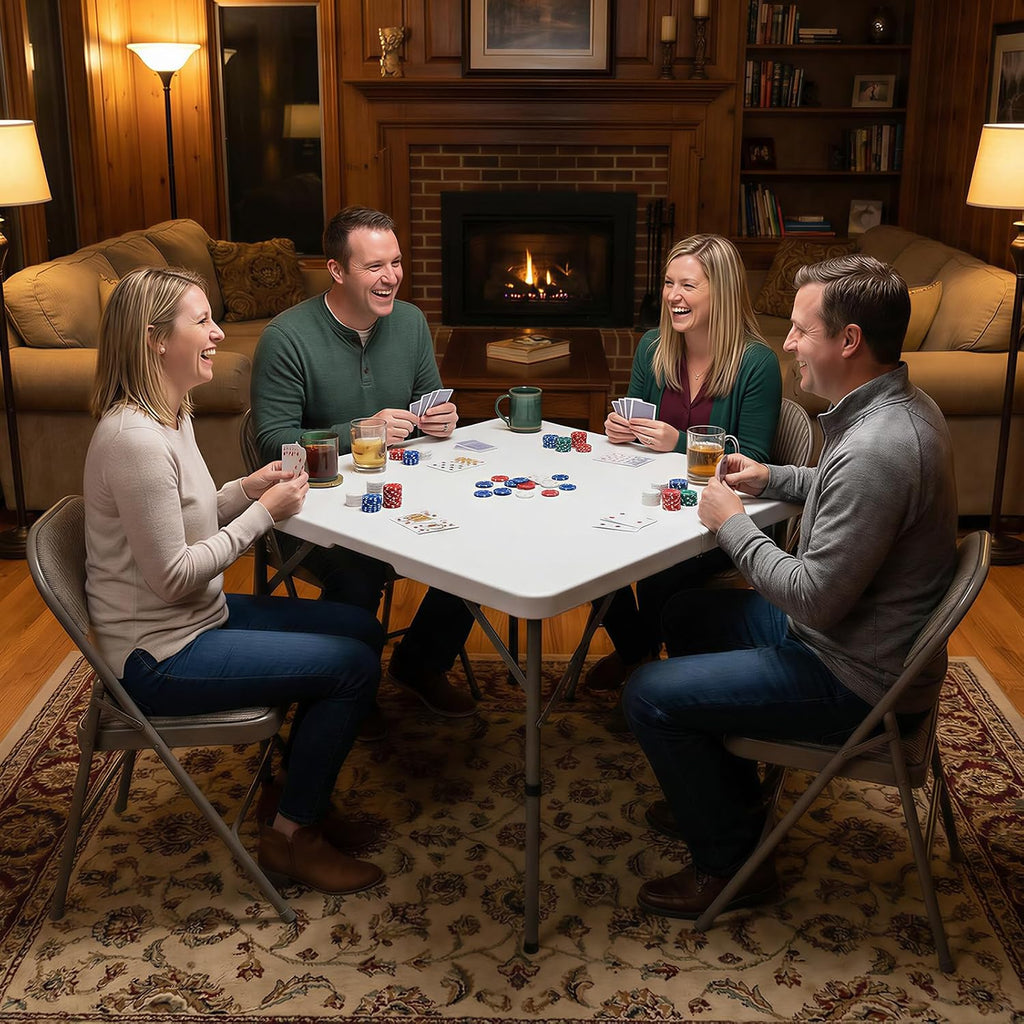 34" Folding Card Table,Square Portable Heavy Duty Plastic Game Table,White
