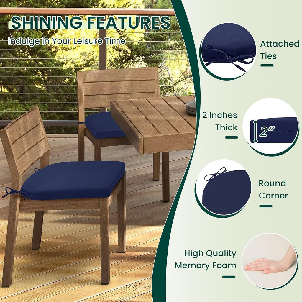 HARBOREST Outdoor Chair Cushions Set of 4, Water Resistant Patio Chair Cushions with Ties, Outdoor Seat Cushions for Patio Furniture, 17"x16"x2", Navy