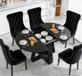 5 Piece Round Extendable Dining Table Set for 4, 43"-59" Black Wood Oval Expanding Kitchen Table with 4 Velvet Tufted Chairs, Space Saving Extendable Dining Room Tables with Storage Shelf