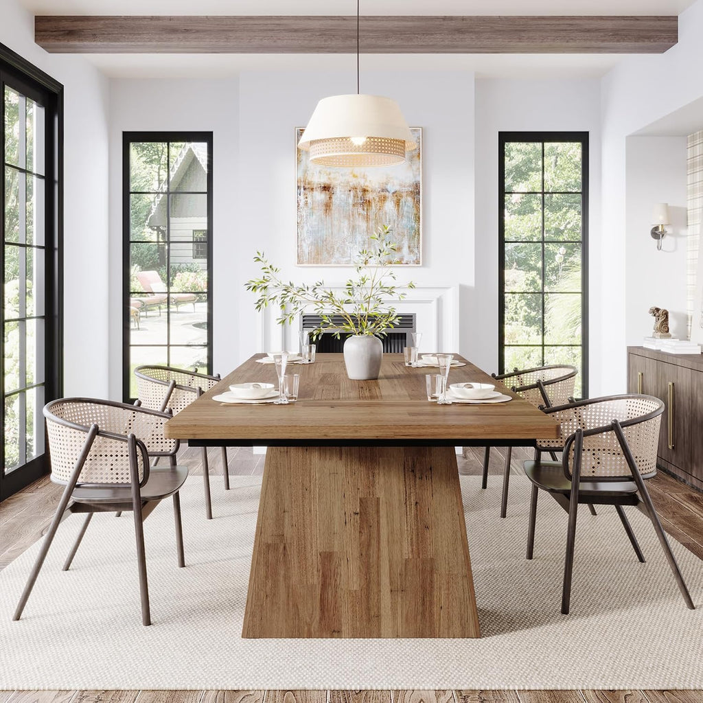 Tribesigns Dining Table for 6, Farmhouse Wood Dinner Rectangular Table Kitchen Table with Double Pedestal, 63" L x 31.5" W x 30" H, Light Brown