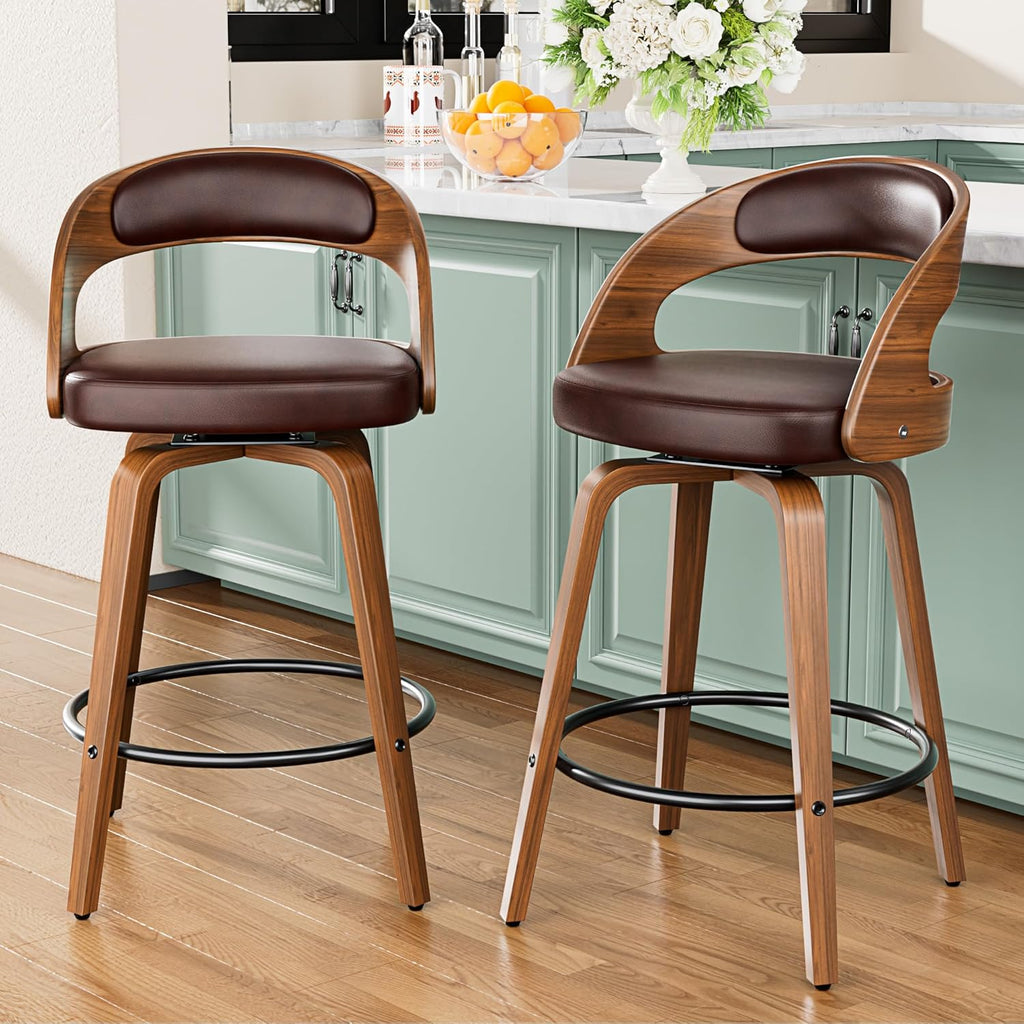 YaFiti Bar Stools Set of 2, 26" Bentwood Counter Height Barstools, Brown