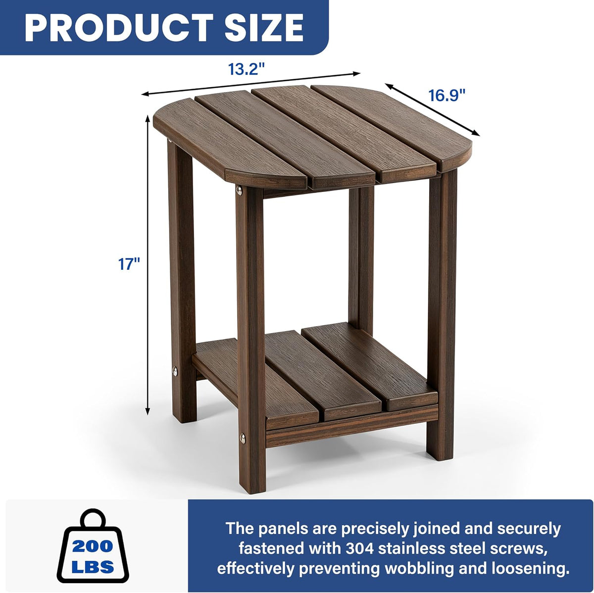 Outdoor Side Table with Shelf - All-Weather HDPE End Table with Realistic Wood Grain, Heavy Duty Composite for Patio, Deck, Poolside, Garden & Adirondack Seating (Gray)
