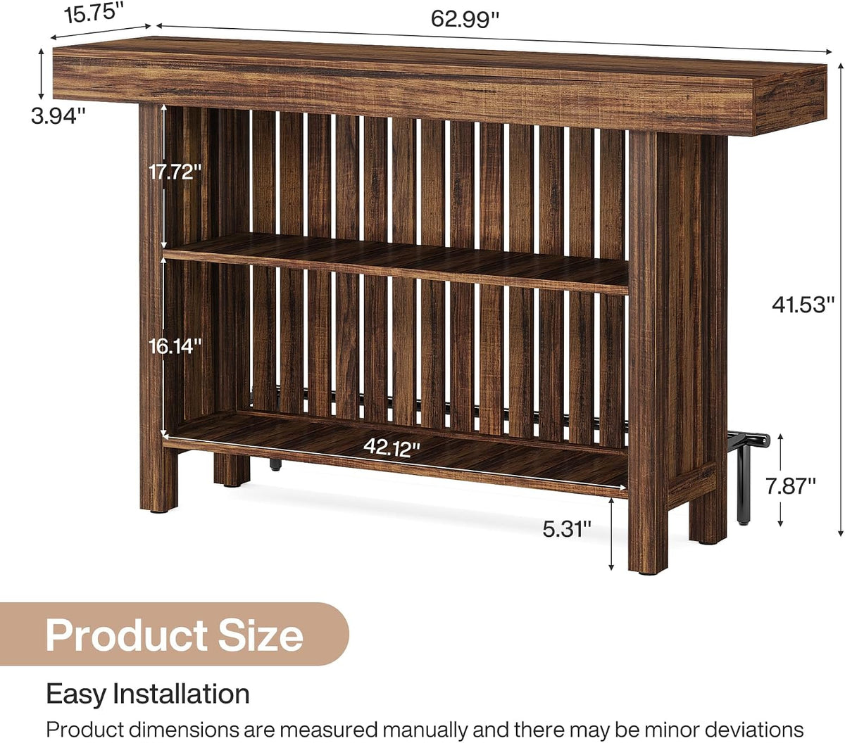 Tribesigns 63" Large Bar Table, 2-Tier Counter Height Table with Footrest