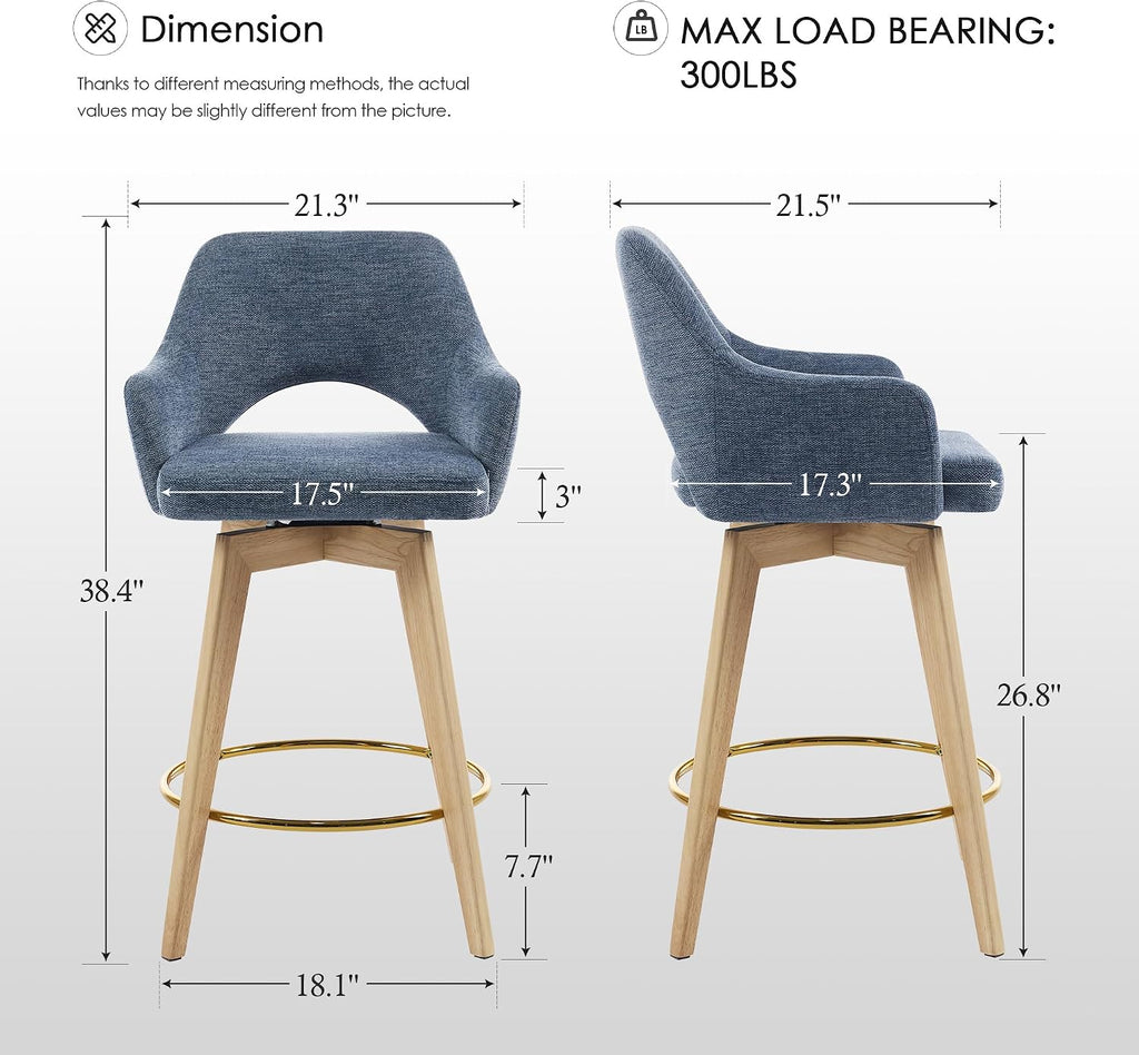 Zesthouse Swivel Counter Stools Set of 4, Wooden Counter Height Bar Stools