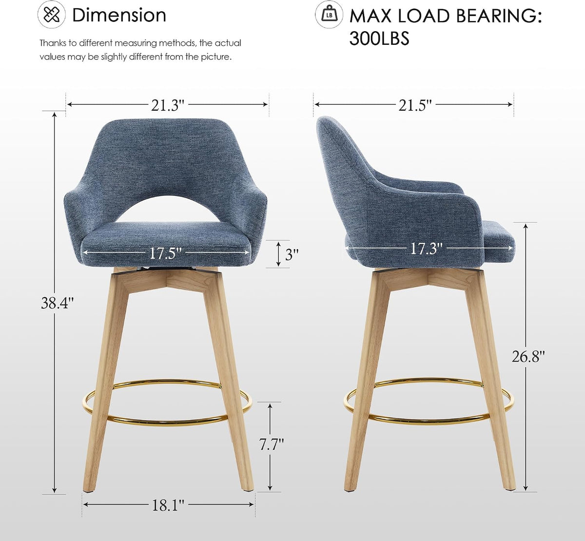 Zesthouse Swivel Counter Stools Set of 4, Wooden Counter Height Bar Stools
