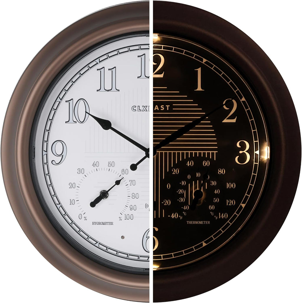 CLXEAST 18" Illuminated Outdoor Atomic Analog Clocks Waterproof,IP65 Rating