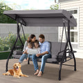 Porch Swings with Adjustable Canopy, 3 Seat Outdoor Swing Bed, Gray