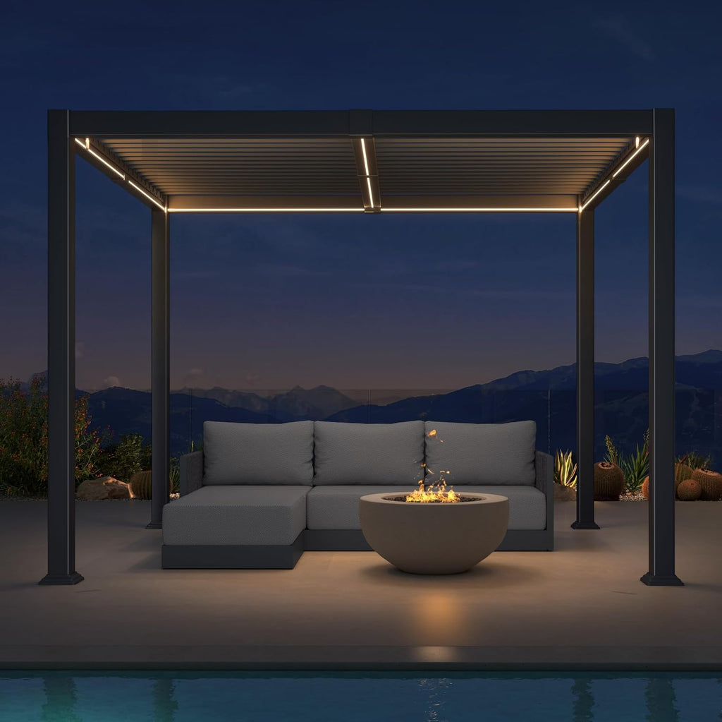 PURPLE LEAF 92KS Louvered Pergola 8' x 10' with LED Strip Lights, Gray