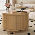 Easyego Lift Top Coffee Table for Small Spaces, 31.5" Mid-Century Modern Wooden Round Table with Storage, Circle Fluted Center Table for Living Room, Work from Home & Apartment, Natural
