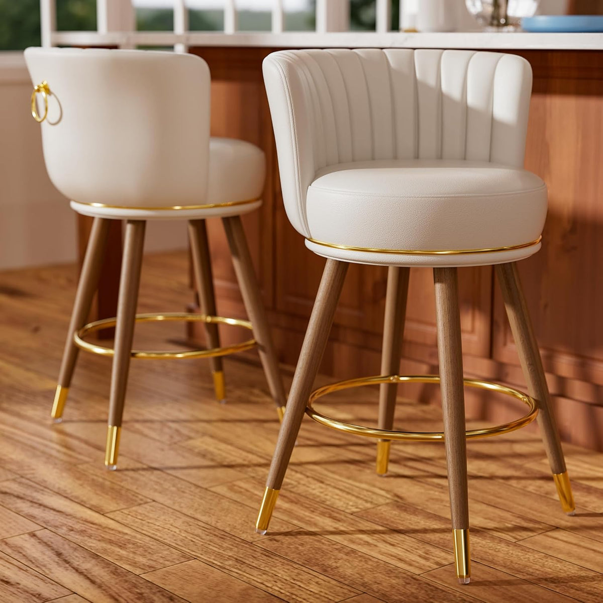 SeekFancy 24 Inch White Leather Swivel Counter Bar Stools Set of 2