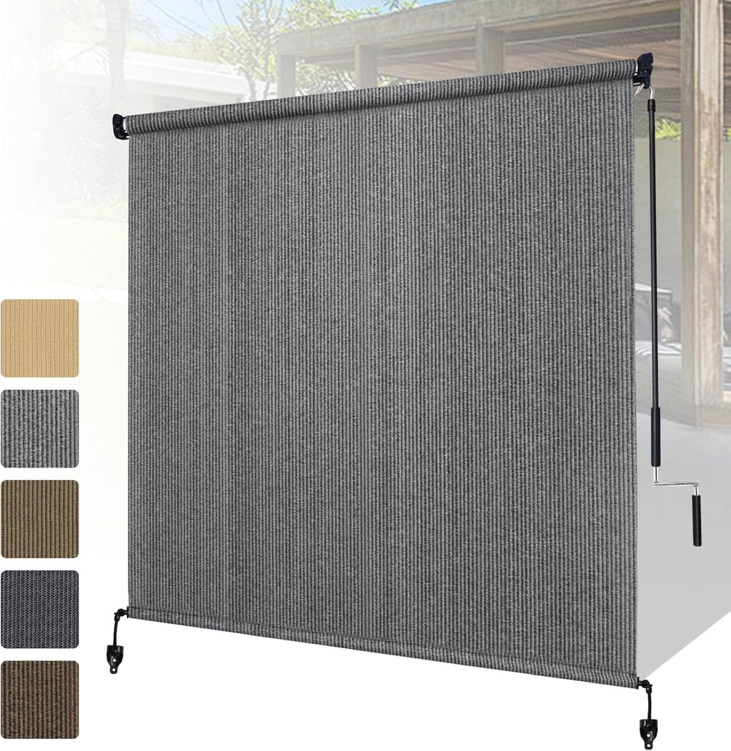 Shade&Beyond Outdoor Roller Shades with Splicing Design, 8' W x 8' H Cordless Patio Roll Up Blinds, Exterior Shade Cloth Roll for Porch, Gazebo, Pergola, Balcony, Gray