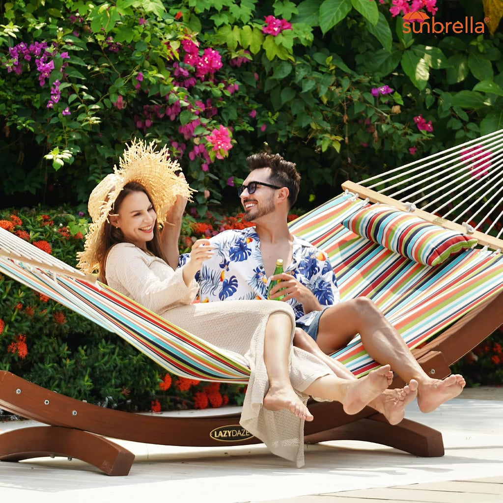 Lazy Daze 12 FT Sunbrella Fabric Hammock, Non-Fading Double Outdoor Hammock