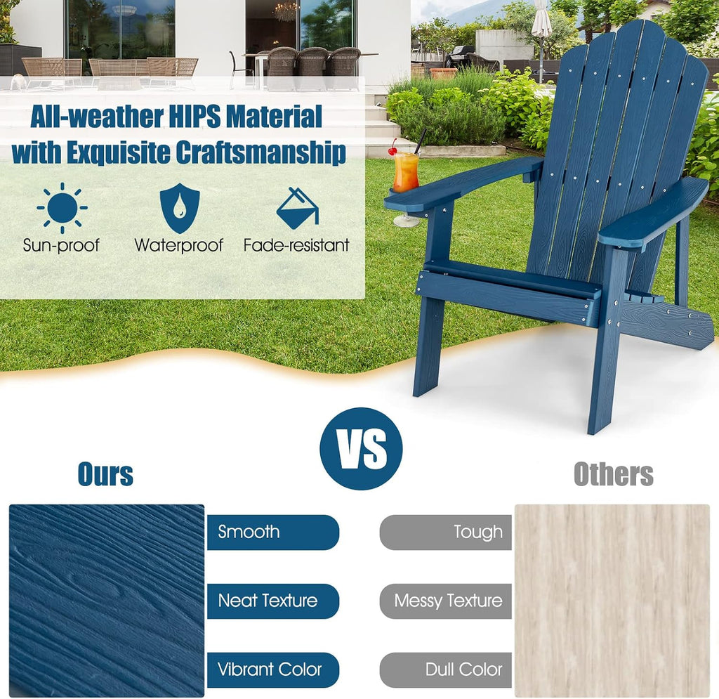 Giantex Outdoor Adirondack Chair - Oversized Patio Chairs w/Hidden Cup Holder, Realistic Wood Grain, 380 LBS Weight Capacity, Weather Resistant Firepit Chairs for Backyard, Garden (1, Navy)