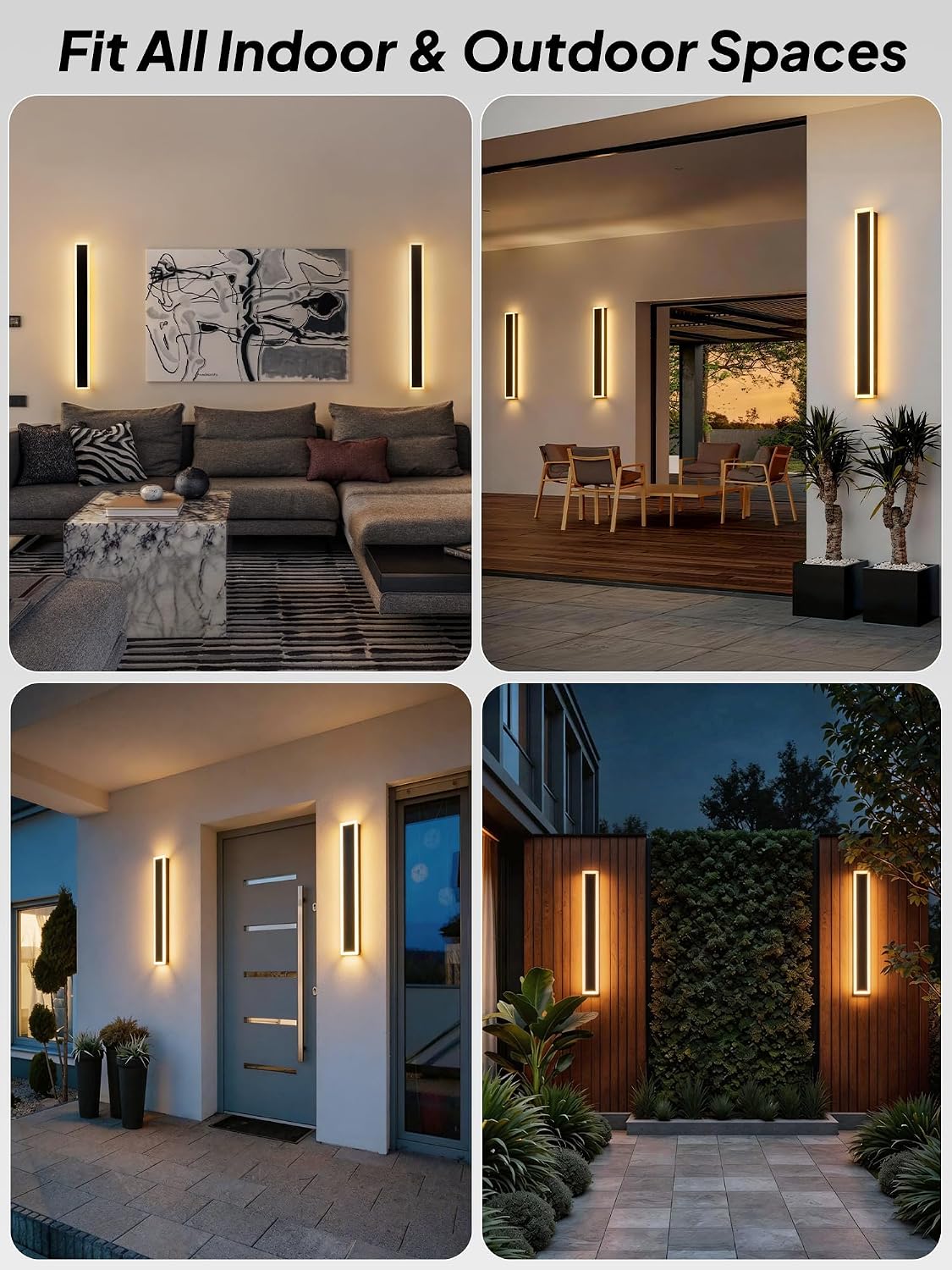 2-Pack Outdoor Modern Wall Lights, 3000K Exterior Lighting Fixture