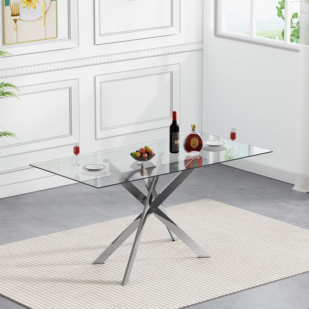 HomVent 52'' Rectangular Glass Dining Table Set for 6 for Family Gathering