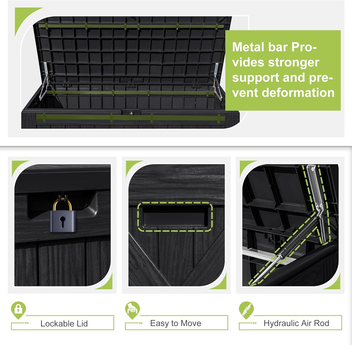 Greesum 120 Gallon Deck Box, Resin Outdoor Storage Container, Black