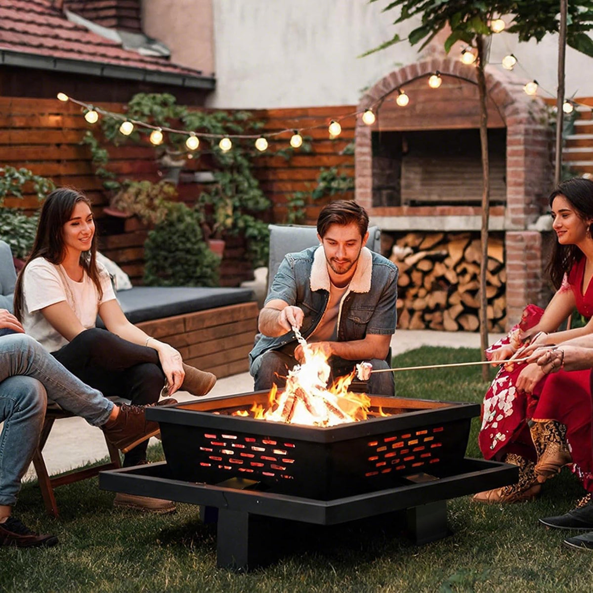 36 Inch Fire Pit for Outside, Outdoor Wood Burning Firepit with Poker, Heavy Duty Fire Pit for Camping, Backyard, Patio