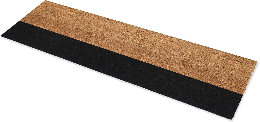 Fab Habitat Modern Non Slip Doormat - Durable, Thin - Natural Coir & Rubber - Entryway, Double Door, Porch, Patio - Black Belt Black/Natural (18" x 60" Non-Slip)