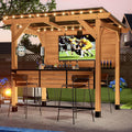 6x8FT Cedar Wood Outdoor Bar Gazebo with Built-in Power Outlet & TV Mount | Sloping Metal Roof Cantina Gazebo Bar with Metal Bar Counter, Footrest & Bottle Opener for Patio Backyard Entertainment