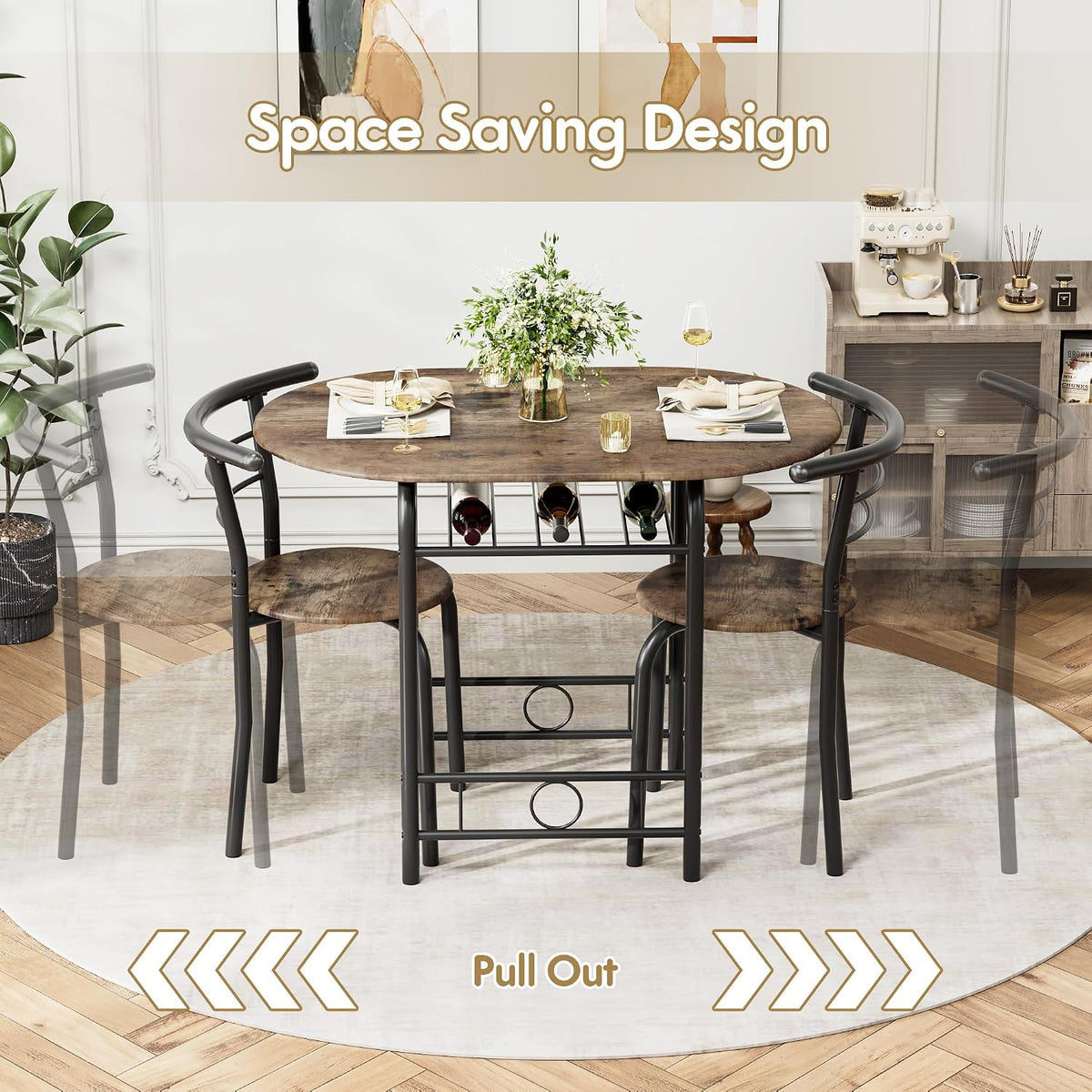 Flamaker Dining Table for 2, 3 Piece Round Table & Chair Set, Walnut