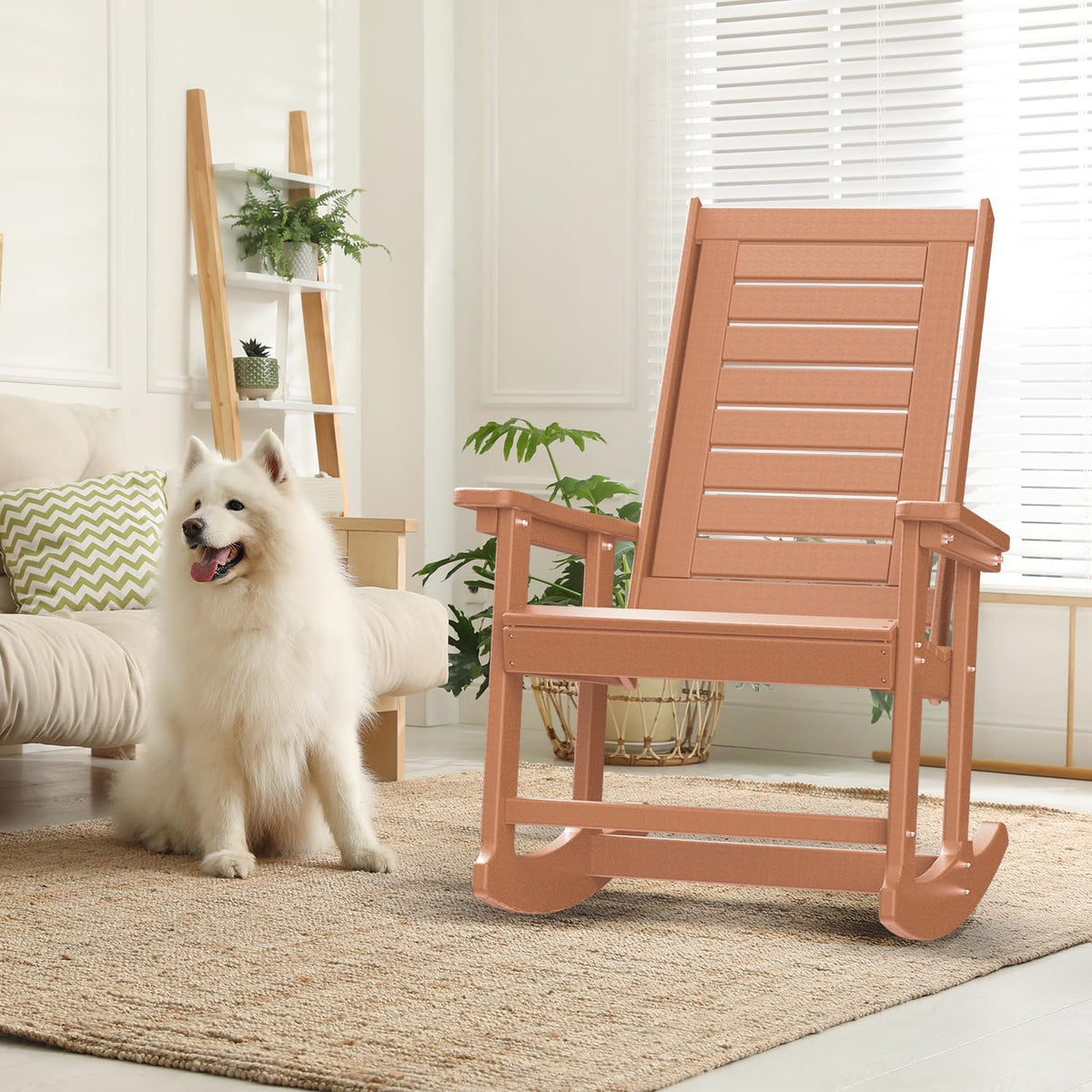 GREENVINES Oversized Outdoor Rocking Chairs Set of 2, HDPE Rocker, Teak