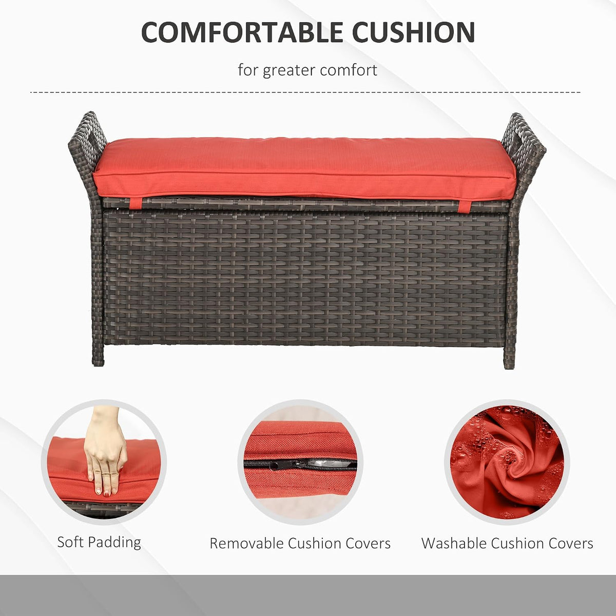 Outsunny 29 Gallon Patio Wicker Storage Bench Outdoor PE Rattan Red