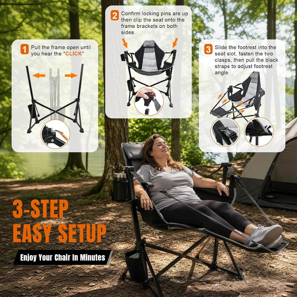 HOPERAN Hammock Camping Chair with Footrest, 400 lbs Swing Chair, Black