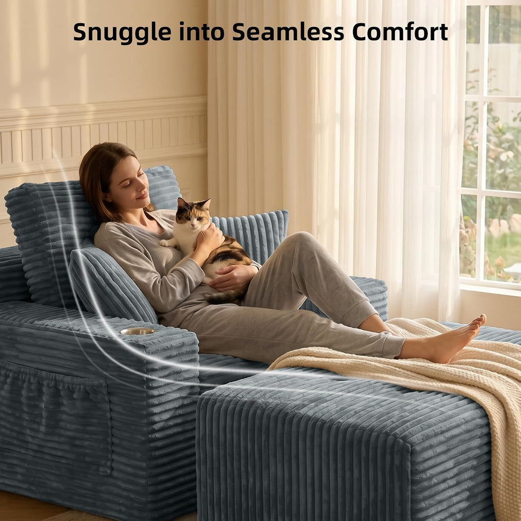 66" Oversized Boneless Chaise Lounge Chair with Ottoman Indoor
