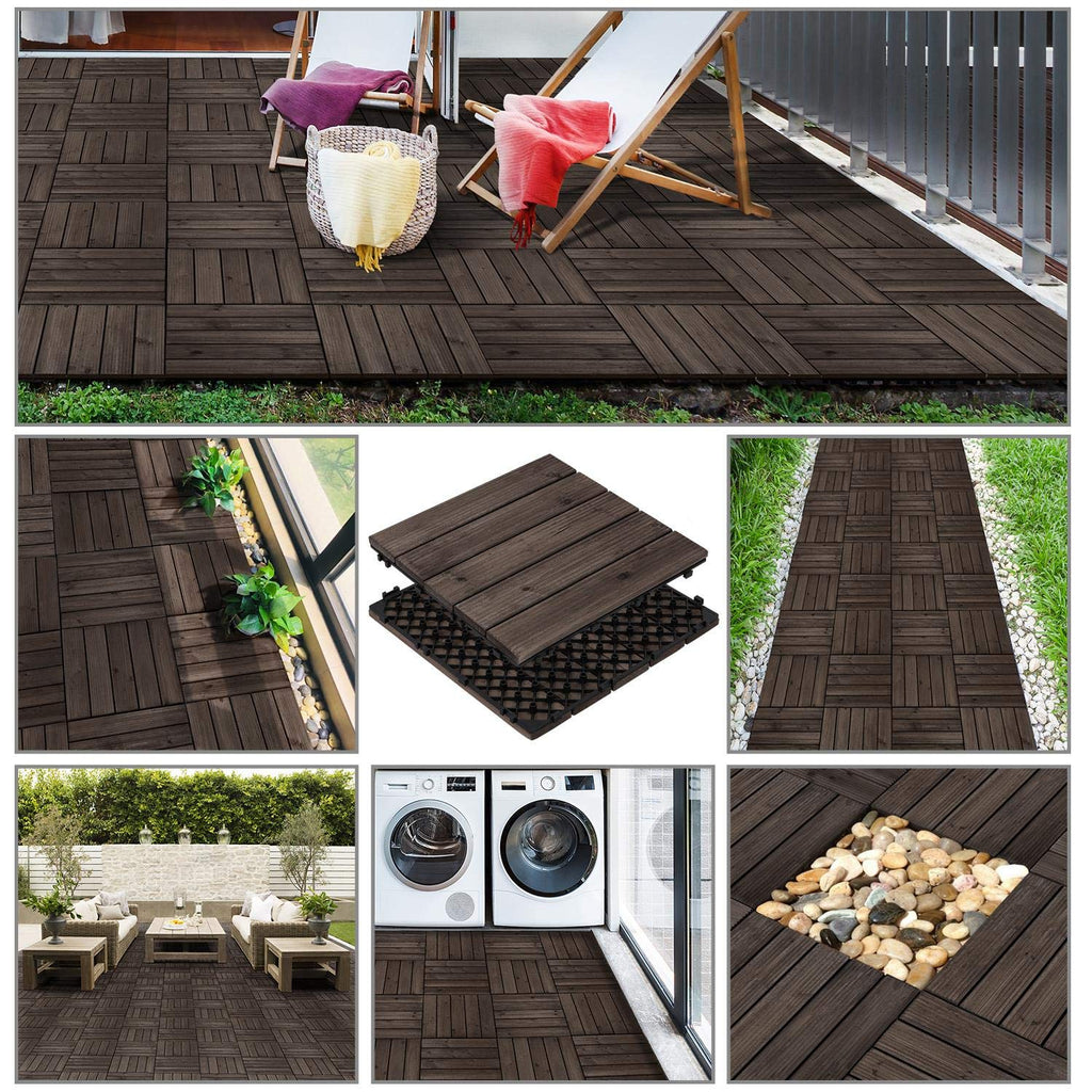 yaheetech 22pcs interlocking deck tiles outdoor patio floor,black, close-up detail