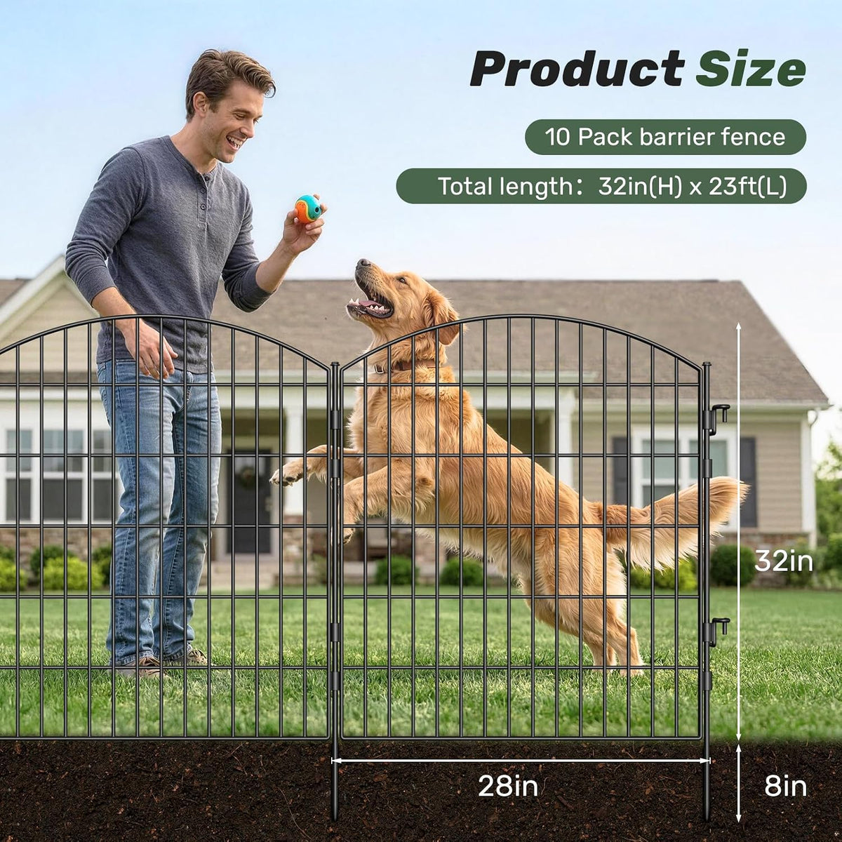 3-Layer Garden Fence with Gate 10 Panel 32in H×23ft L