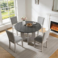 leovanni Round Dining Table Set for 4, Kitchen Table with 4 Upholstered Chairs, 5-Piece Wood Dining Table and Chairs Set for Kitchen, Patent Pending