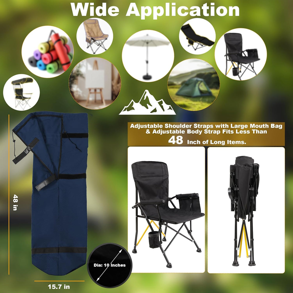 Heavy Duty 600D Oxford Camping Replacement Bag Extra Wide Opening & Adjustable Straps for Camping Chairs,Yoga Mats, Art Easels, Umbrellas, Folding Tables (2Pack, Dark Blue, XL)