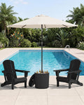 SERWALL Outdoor Round Umbrella Side Table,3-in-1 Multi-Functional Use,Black