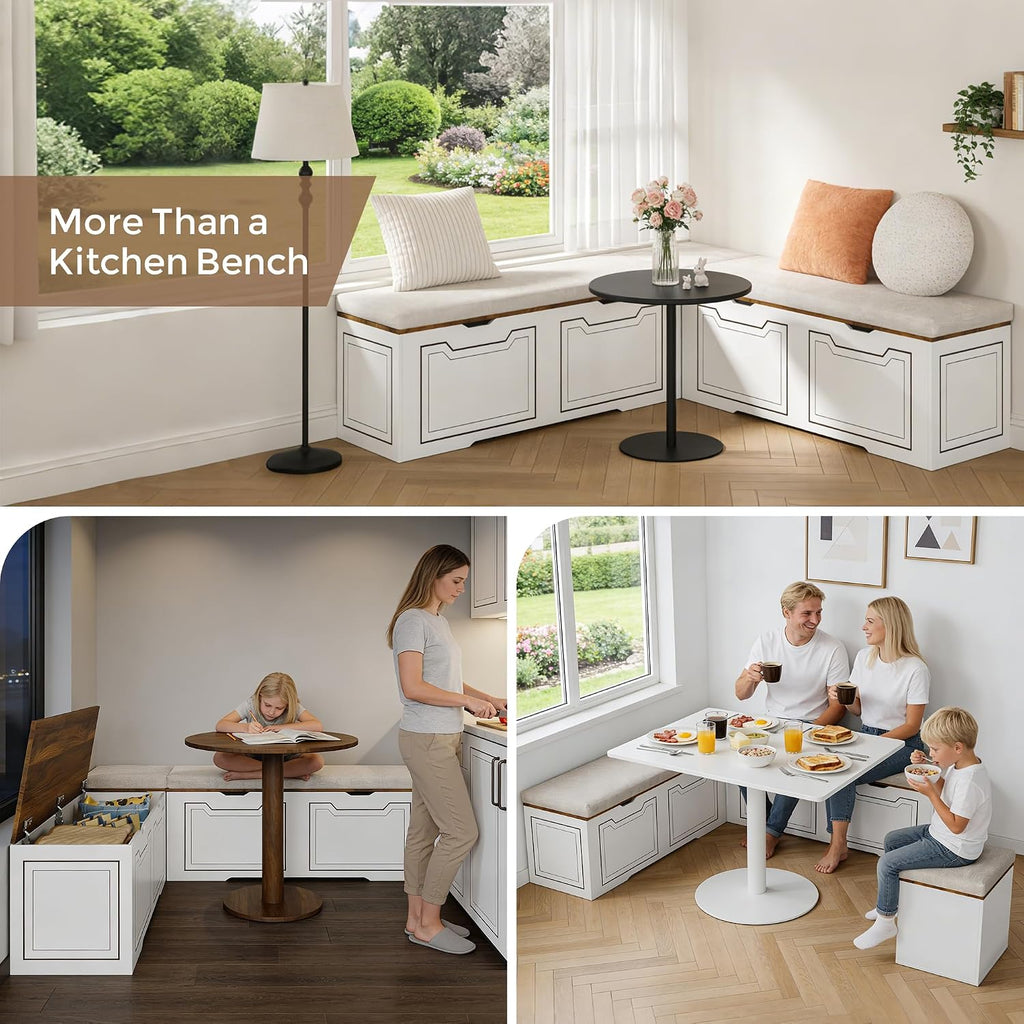 L Shaped Storage Corner Bench, 63" Breakfast Nook, Flip-Top Storage Compartment Bench for Entryway, Kitchen, Dining Room, Hallway Cloakroom Organization, Bench Only