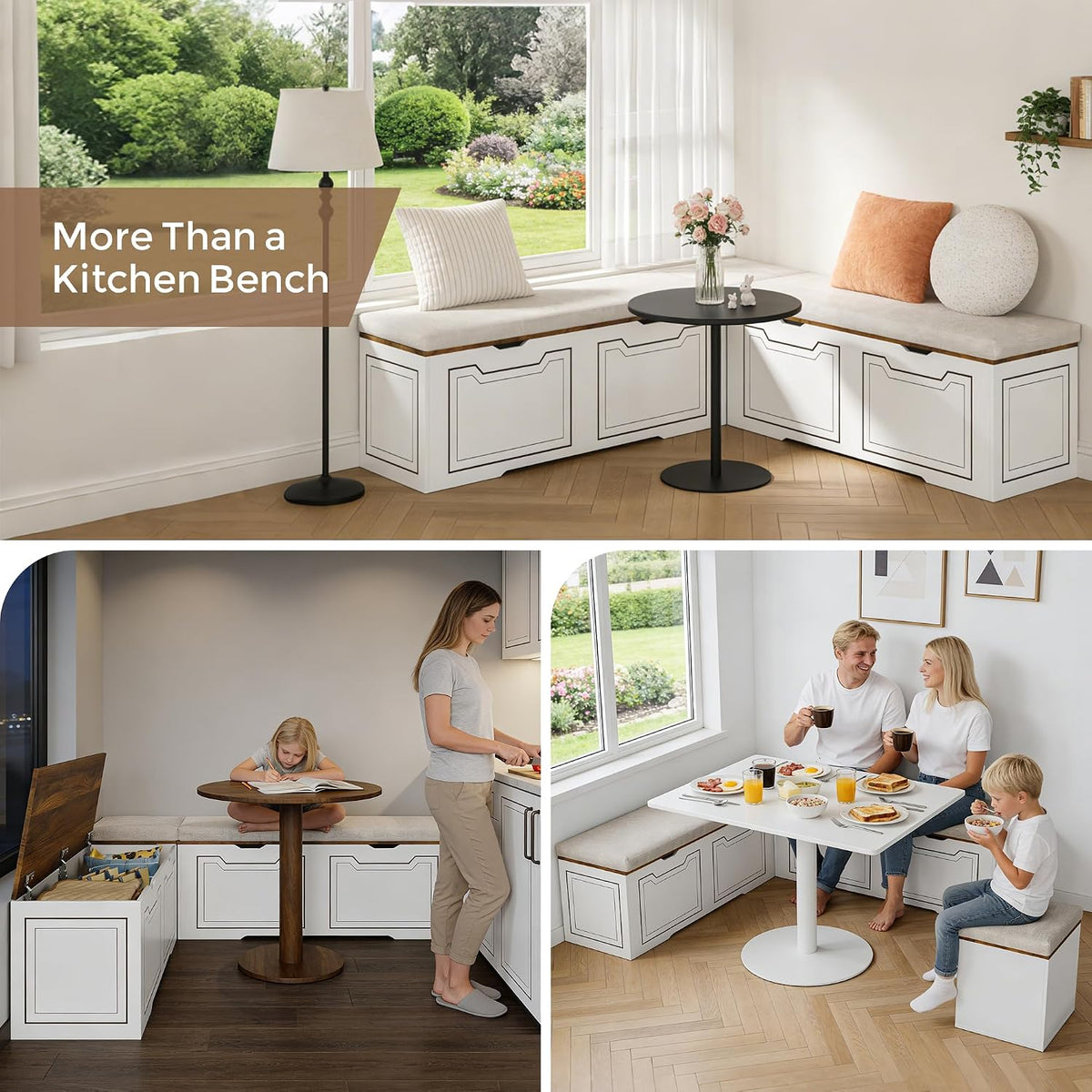 L Shaped Storage Corner Bench, 63" Breakfast Nook, Flip-Top Storage Compartment Bench for Entryway, Kitchen, Dining Room, Hallway Cloakroom Organization, Bench Only