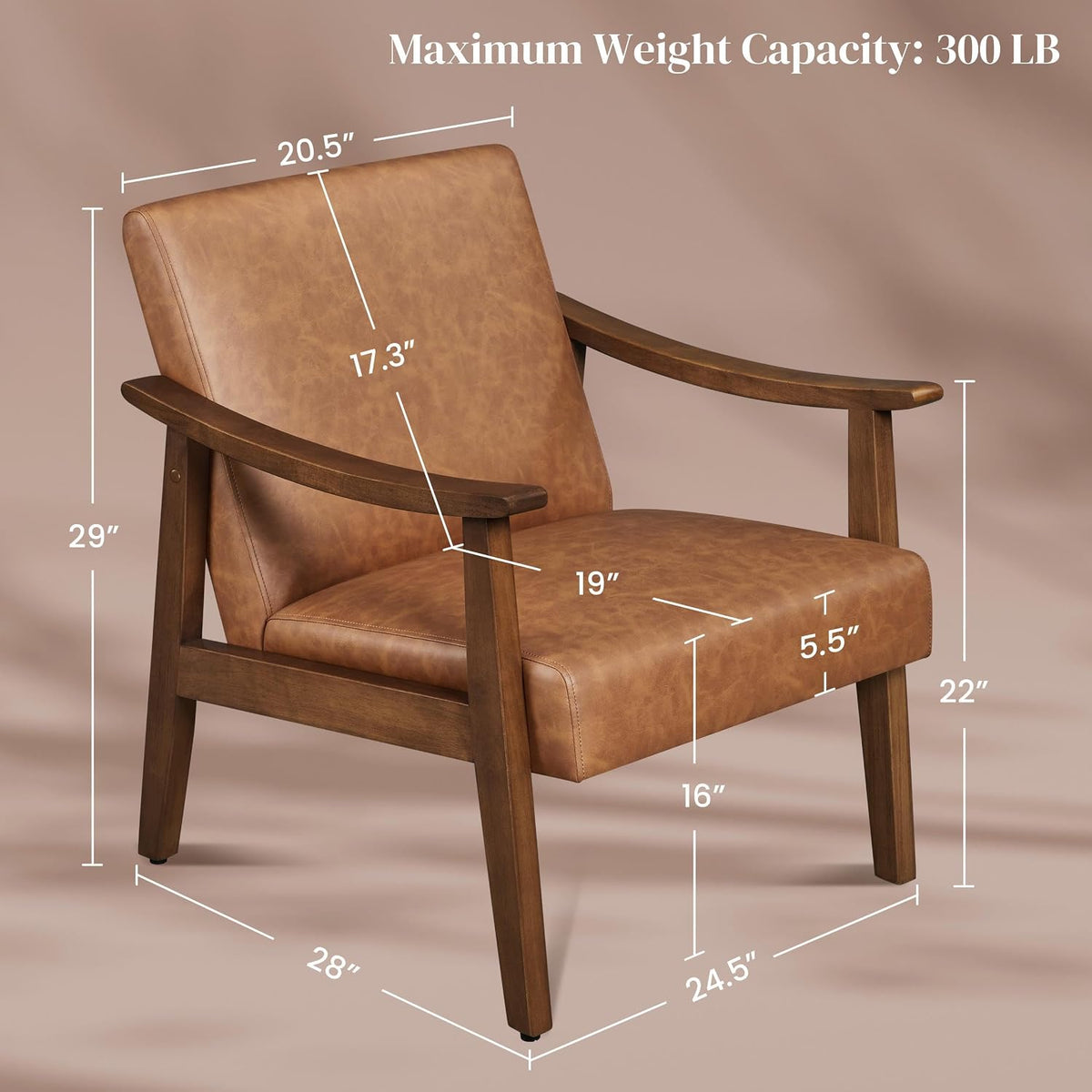 Yaheetech Accent Chair, Mid-Century Armchair with High Back Brown