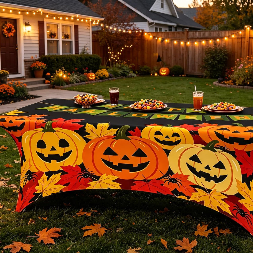 Halloween Table Cloth Pumpkin Skull Spandex Tablecloth 6FT for Rectangular