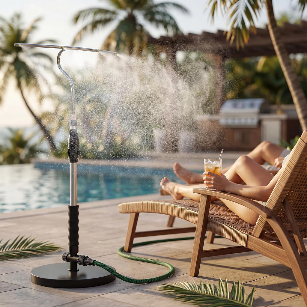 Standing Misters for Outside Patio with T-Bar 4 Nozzles & 10ft water hose