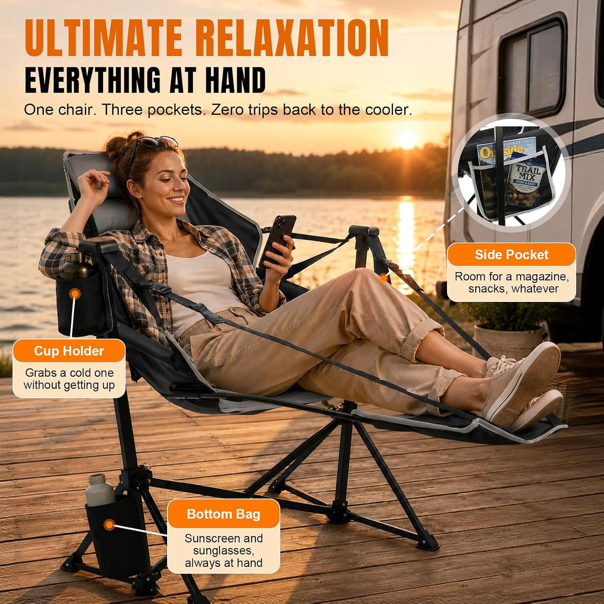 HOPERAN Hammock Camping Chair with Footrest, 400 lbs Swing Chair, Black